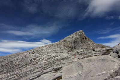 Low angle view of mountain against cloudy sky