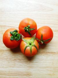 High angle view of tomatoes on table