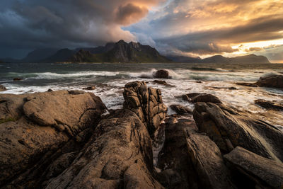 Scenic view of sea against sky during sunset