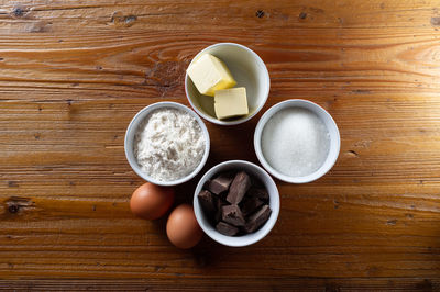 High angle view of breakfast on table