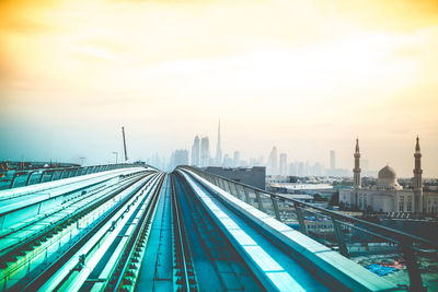 View of railroad tracks in city