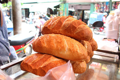 Close-up of bread for sale at market stall