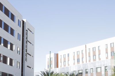 Low angle view of building against clear sky