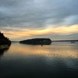 Reflection of clouds in sea at sunset