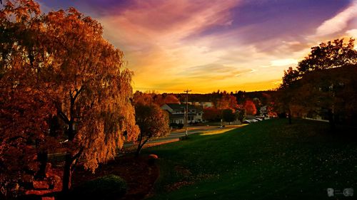 View of residential district during sunset