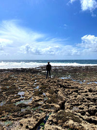 Rear view of man standing on beach