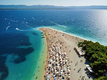 High angle view of zlatni rat beach, the golden horn, brac island, croatia