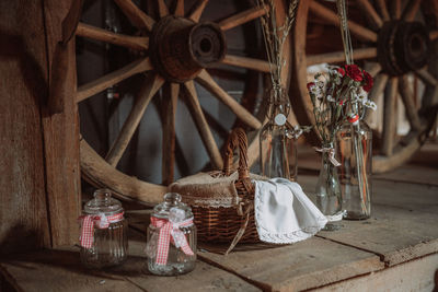 Clothes hanging on rope on table
