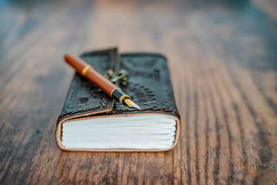 High angle view of pen on table