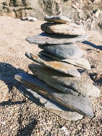 High angle view of stones on sand