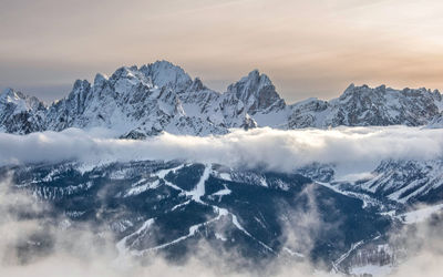 Scenic view of snowcapped mountains against sky