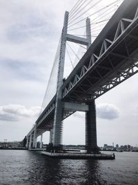 Low angle view of bridge over river against sky