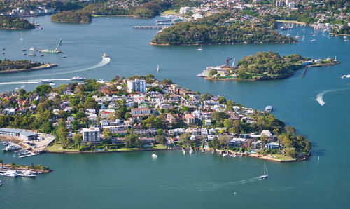 High angle view of boats in sea