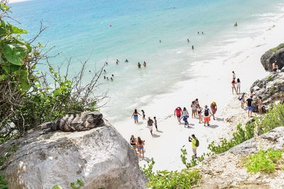 High angle view of people on beach