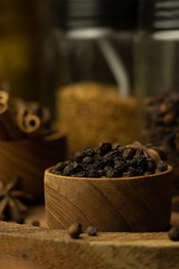 Spice herbs in dark on selective focus