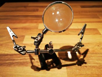 High angle view of electric lamp on table