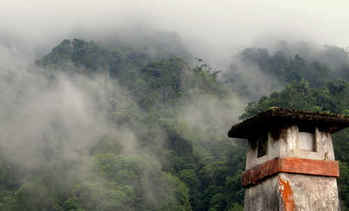 Scenic view of trees and buildings against sky