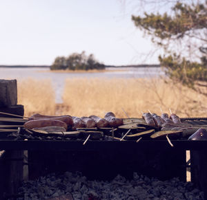 Close-up of meat on barbecue grill