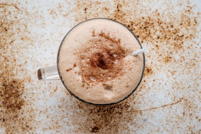 Directly above shot of cappuccino on table