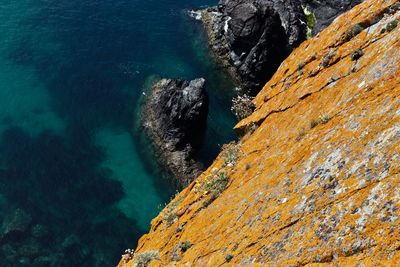 High angle view of rock formation in sea