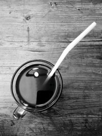 High angle view of coffee cup on table