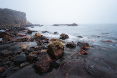 Scenic view of sea against clear sky