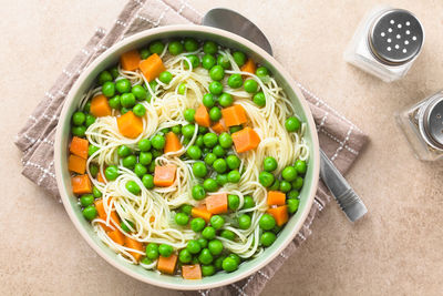 High angle view of salad in bowl