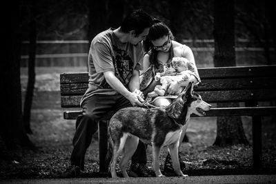 People sitting on bench in park