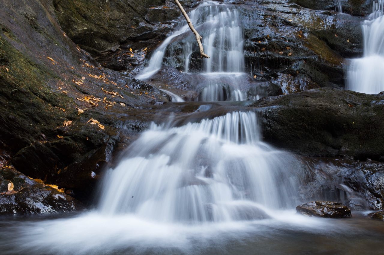 SCENIC VIEW OF WATERFALL IN ROCKS