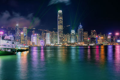 Illuminated buildings in city at night