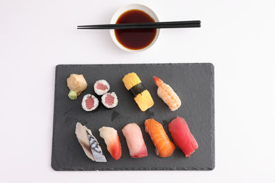 High angle view of food on white background