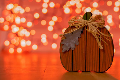 Close-up of christmas decorations on table