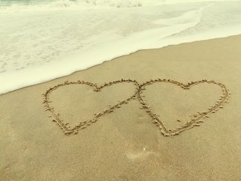 Close-up of heart shape on sand