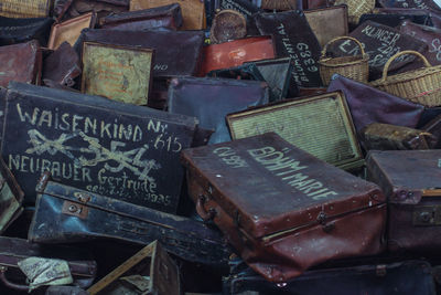 High angle view of old fashioned for sale at market stall