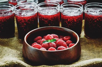 Close-up of fruits in bowl on table