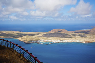 Aerial view of la graciosa island as seen from el mirador on the island of lanzarote 