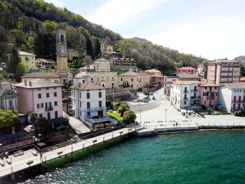 Porto ceresio, varese, lombardy, italy . townscape of porto ceresio