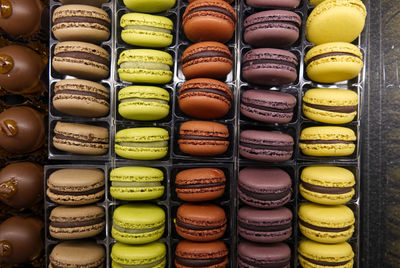 Pattern of various flavor macaron pastries