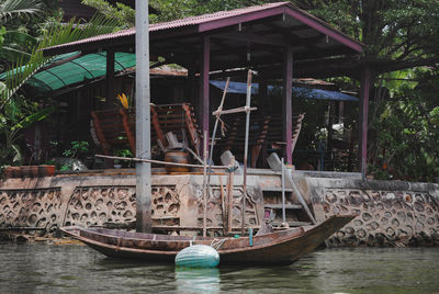 Boat moored in river