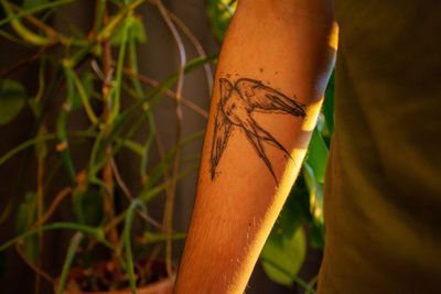 Cropped underarm with tattoo in sunlight