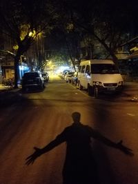 Rear view of silhouette person on road at night