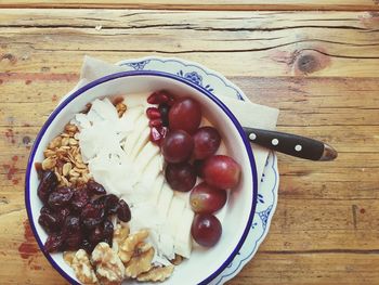 High angle view of breakfast in bowl on table