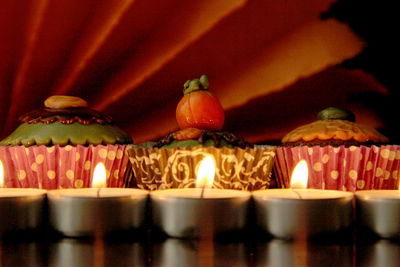 Close-up of illuminated candles