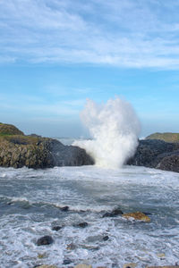 Waves splashing on rocks