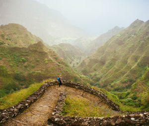 High angle view of woman against mountain