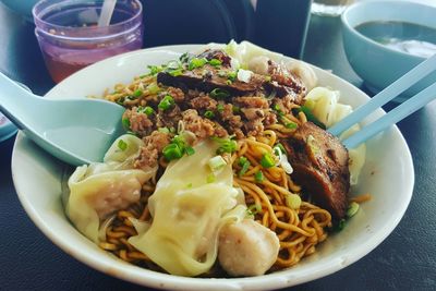 High angle view of meal served in plate