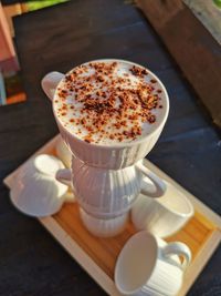 High angle view of coffee on table