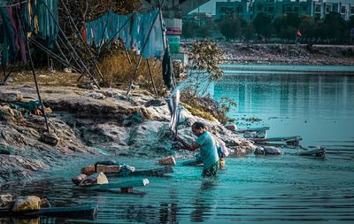 Fishing net in sea