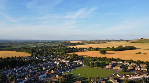 High angle view of townscape against sky