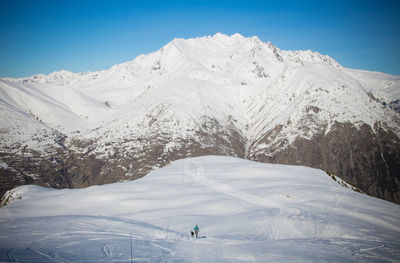 Scenic view of snowcapped mountains against sky